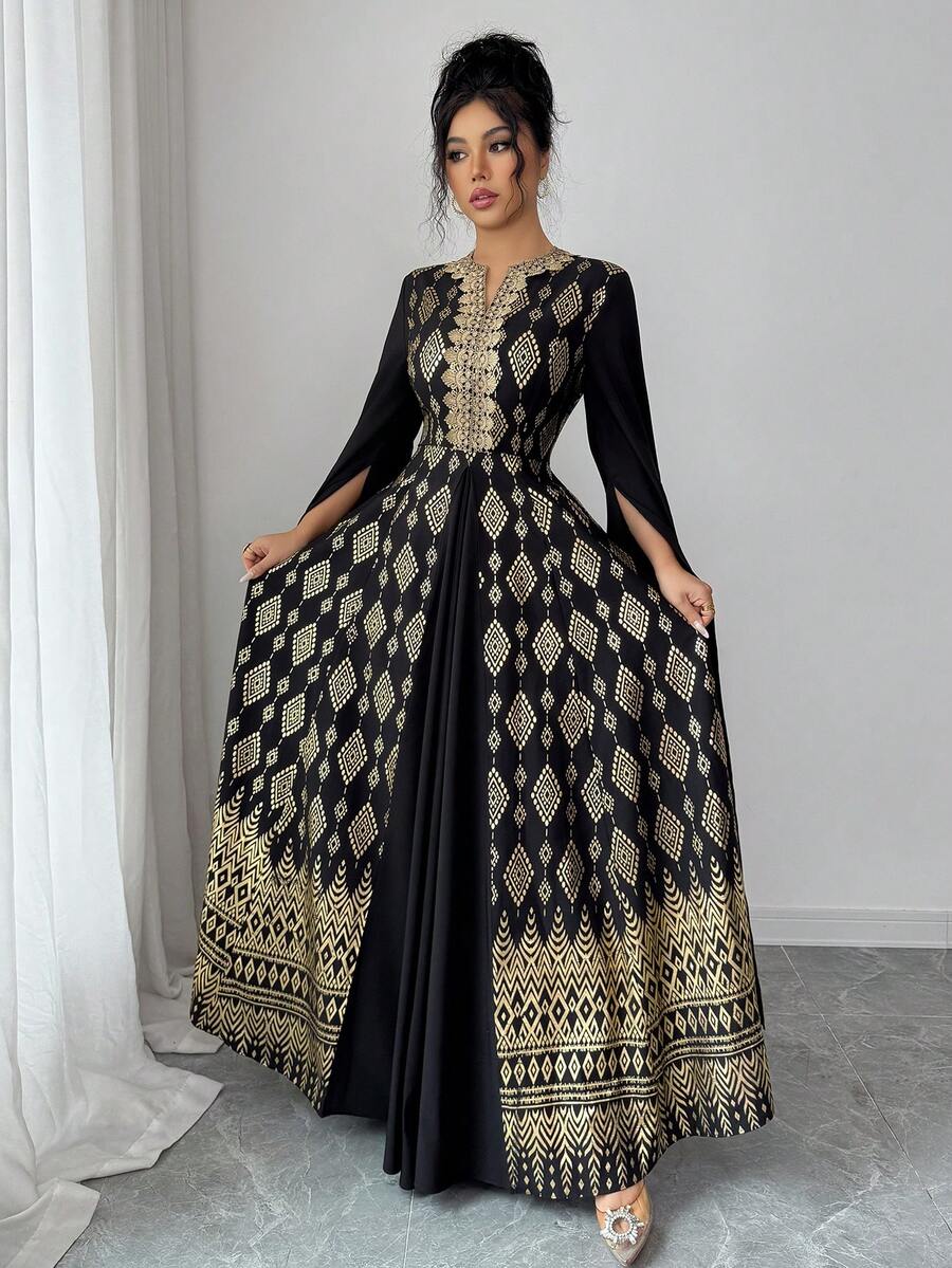 Rafferiza Women's Elegant Pleated Metallic Foil Party Dress - Black - View 1