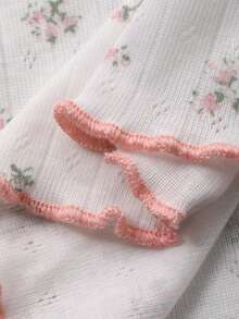 DAZY Tween Girl Ditsy Floral Lettuce Trim Round Neck Long Sleeve T-Shirt - White - View 6