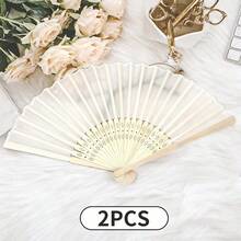 10/5/2/1 件装丝绸扇子装饰素色布扇婚礼礼物折叠竹扇 DIY 桌面悬挂装饰 - 米色 - 查看 4
