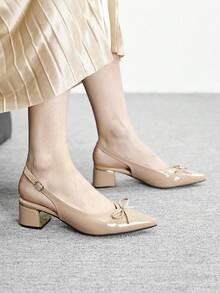 CUCCOO BIZCHIC 厚底露后跟蝴蝶结套脚凉鞋 - 裸色 - 查看 5