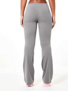 BABYPHAT Flared Bottom Leggings With Heart Cutout Detail And Pink Script Print Along Leg For Valentine's Day - Grey - View 2