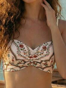 CAJUNI Tropical Vacation Tropical Chintz Cute Blouse - Khaki - View 5