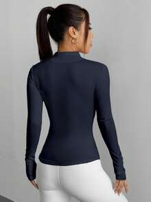 DAZY Chaqueta deportiva casual de mujer con ajuste ceñido y cordón en la cintura - Azul Marino - Ver 2