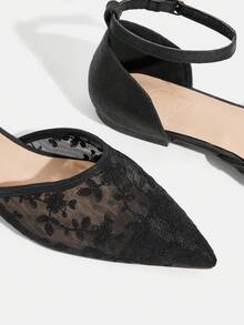 CUCCOO TILAWA 2026春秋新款女式花卉刺绣装饰平底鞋，优雅尖头芭蕾舞鞋，舒适百搭夏季透气镂空网面凉鞋，时尚户外平底鞋，适合派对、婚礼、宴会等场合，情人节礼物 - 黑色 - 查看 6