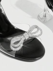 CUCCOO SZL Women's Fashionable & Elegant Commuter Rhinestone Bow Decor Heeled Sandals Valentine's Day - Black - View 8