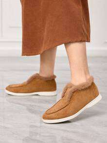 Sleekvia Women's Plush Lining Casual Versatile Flat Shoes Valentine's Day - Camel - View 6