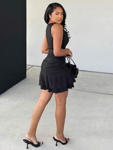 Alexandranx Women Solid Color Sleeveless Ruched Mini Slip Dress, Layered,Party Dress - Black - View 3