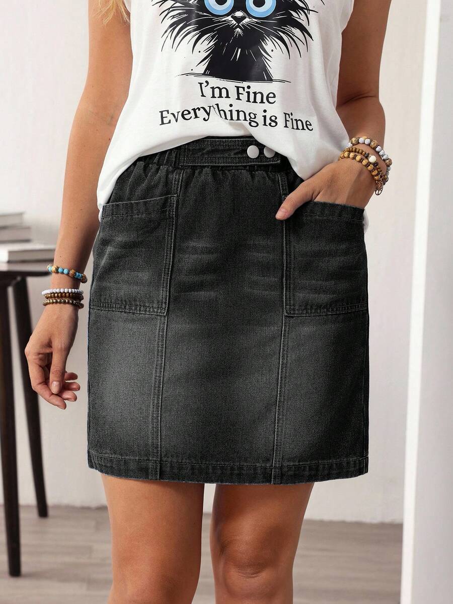 EMERY ROSE Women's Casual Washed Denim Mini Skirt, Summer - Black - View 1