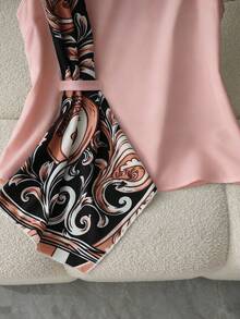 GlowEve Women's Spring/Summer Printed Patchwork Sleeveless Top With Waist Belt Loop - Pink - View 3