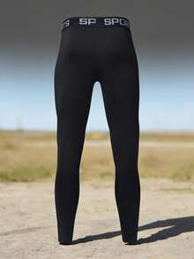 Manfinity Sport Corelite 1 Stück Herren Leggings mit Stier-Kopf- und Buchstaben-Muster, elastischer Bund - Schwarz - Übersicht 2