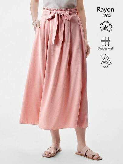 Aalyst Women's Spring/Summer Elegant Linen Waist Belt Pleated Pocket A-Line Skirt, Suitable For Outings, New Year, Valentine's Day, Easter, Mother's Day, Middle Eastern Weddings, Workplace, Romantic Vacations, Pink