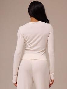 MUSERA ESSENTIALS Fitted Pointelle Longsleeve Crewneck Top Coord Top Only Spring Winter Cosy Cute Daily Girly Lounge Essential Summer Easter - Cream - View 4