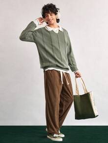 Open Phase Men's Casual Straight Leg Corduroy Pants, Personalized Printed, Loose Fit, Versatile, Suitable For Spring And Autumn Relaxed Fit For Men ,Summer Holiday Outfits - Coffee Brown - View 9