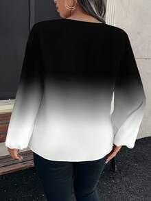 EMERY ROSE 优雅浪漫休闲简约风黑白渐变印花长款灯笼袖衬衫，适合秋季穿着，复古风格，简约百搭，优雅女装之选。 - 彩色 - 查看 2