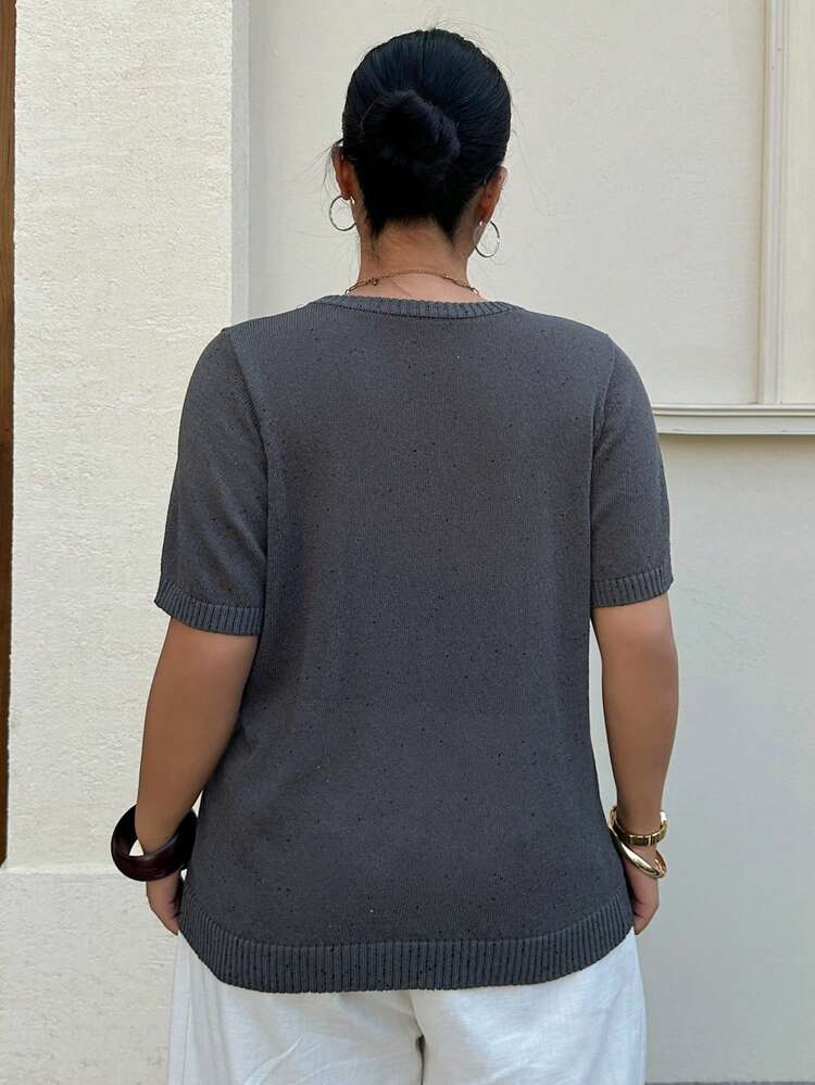 Dazy Plus Plus Size Casual Versatile Commute Solid Color Short Sleeve Knit Top