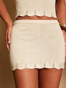 Travachic 女士夏季度假3D立体花卉吊带上衣和迷你裙两件套 - 杏色 - 查看 7