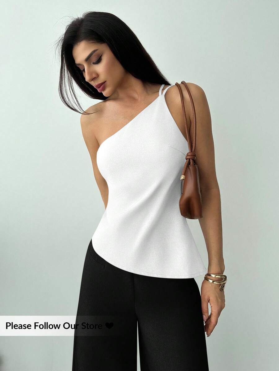 Firerie 新款优雅杏色亚麻不对称下摆褶皱腰部露背休闲衬衫，春夏款 - 白色 - 查看 1