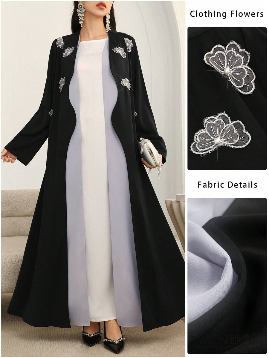 Al Najma 女士时尚二合一贴花装饰波浪领阿拉伯长袍