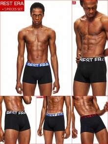 Rest Era 5pcs/Pack Men's Letter Print Boxer Briefs - Multicolor - View 1