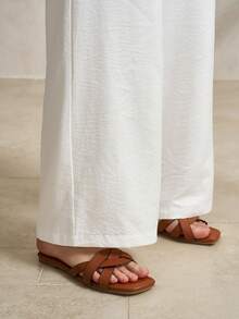 Airaco Pantalones casuales rectos de lino con cordón - Blanco - Ver 6