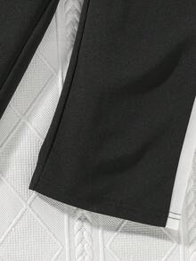 2pcs/Set Young Girl Contrast Binding Button Front Round Neck Long Sleeve Top And Pants Set - Black - View 4