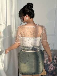 CovetEZ Große Größen Blumen Stickerei Transparentes Camisole Shirt, Frühling/Sommer - Verschiedenfarbig - Übersicht 2