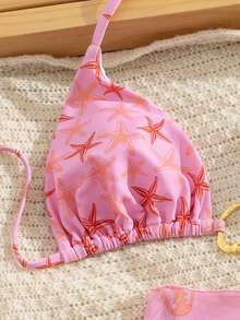 Swim Vcay 2026 Spring/Summer New Mesh Starry Print Triangle Halter Women Beach Vacation Swimsuit Set - Pink - View 3