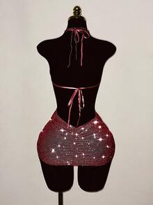 EgrlEra Petite 女士水钻渔网连衣裙，闪亮水钻点缀，性感透视亮片，适合假日派对穿着。水钻服装，红色亮片连衣裙，亮片连衣裙，哈林之夜连衣裙，红色闪亮连衣裙，女士夜间外出连衣裙，闪亮连衣裙，女士假日服装，女士假日服饰。 - 紅色 - 查看 2