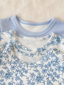 6pcs Baby Girls' Floral Print Short Sleeve Shorts Snug Fit Casual Homewear Set Spring Toddler Sets Baby Girl Blue Sets - Blue - View 3