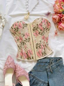 Soleia Fashionable Sexy Butterfly Embroidery Tube Top - Apricot - View 3