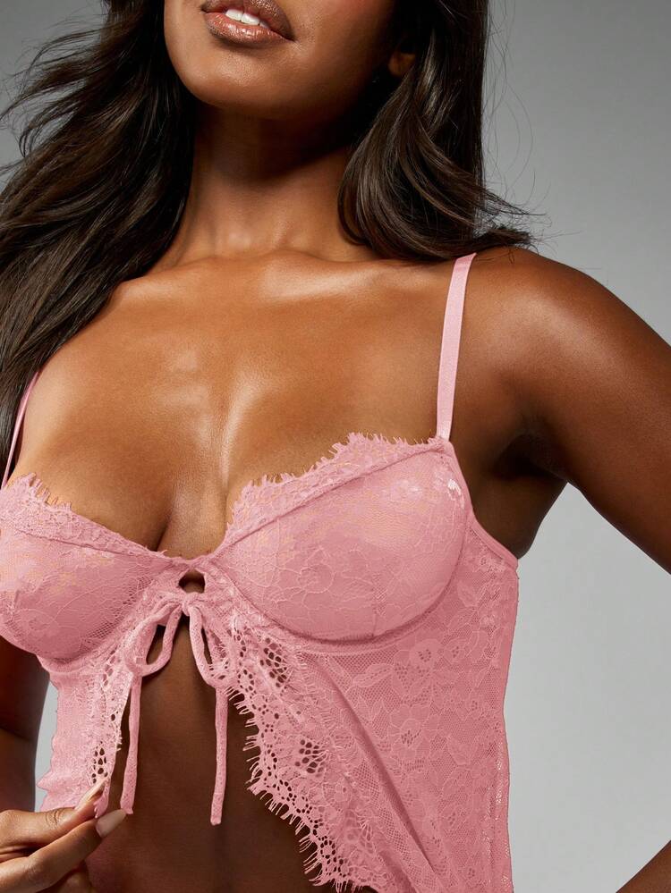 MISSGUIDED Lace Babydoll Lingerie Set With Matching Thong Intimate Sleepwear For Women