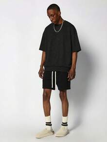 SUMWON Drop Crotch Drawstring Jogger Shorts With Relaxed Fit And Casual Streetwear Design For Summer - Black - View 3