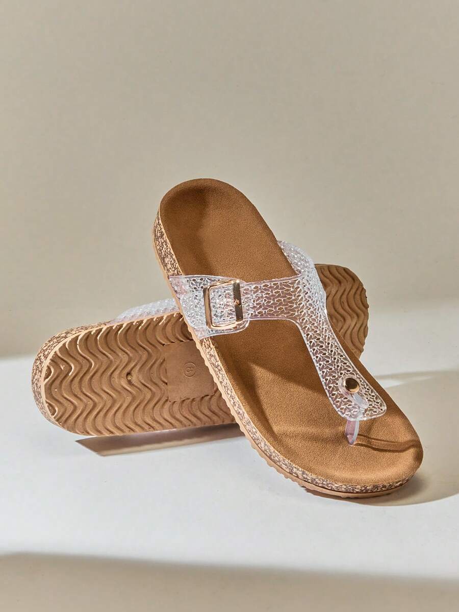Solezae Sandalias de dedo de playa de malla transparente y gelatina para mujer - Suaves y listas para las vacaciones - transparente - Ver 1