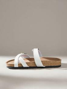 Solecia Casual Cork Sole Adjustable Buckle Sandals For Ladies - White - View 3