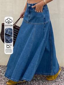 Livesso Women's Denim A-Line Skirt - Medium Wash - View 1