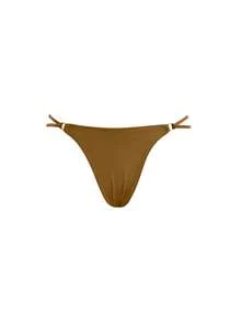 NudeFit Celana Dalam Thong Wanita Minimalis Warna Polos dengan Dekorasi Cincin, Tanpa Jahitan, dan Tali Ganda - Coklat - View 3