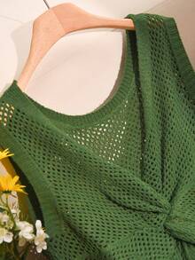 CosyJoli Áo tank top dệt kim không tay kiểu Pháp thanh lịch, cỡ lớn, màu xanh lá cây, nhẹ, đa năng cho mùa xuân/hè dành cho nữ. Áo tank top mùa xuân cho nữ. - màu xanh lá - Xem 4