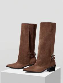 Mnmlis 女士搭扣设计日常百搭时尚踝靴 - 棕色 - 查看 3