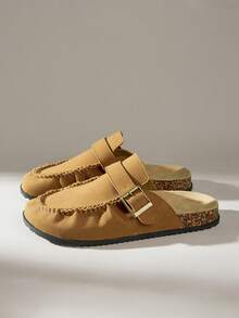 Solecia 男士鞋履，春夏新款皮带扣系带平底拖鞋，舒适百搭休闲套脚鞋，男士外穿鞋 - 棕色 - 查看 2