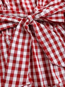 Sweetra 女士假日装，适合万圣节、圣诞节、感恩节、新年派对、通勤、日常、旅行、度假等场合。红色不对称宽肩带A字型上衣，后背蝴蝶结系带，镂空设计，搭配红白格子衬衫。 - 紅白色 - 查看 7