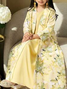 SHEIN 2pcs/Set Girls Printed Long Sleeve Dress - Yellow - View 1