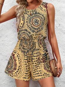 Breezaya Women's Round Neck All-Over Print Casual Romper For Travel & Vacation - Multicolor - View 5