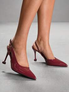 CUCCOO SZL Women's Pointed Toe High Heel Burgundy Mirror Leather Fashion Sexy Commute Party Banquet Pumps With Ankle Strap - Burgundy - View 9