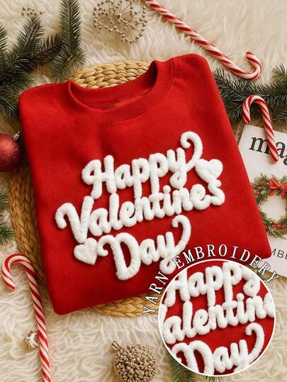 DrmWander Sudadera casual de cuello redondo de manga larga con eslogan bordado para el Día de San Valentín de las mujeres, adecuada para vacaciones y uso al aire libre