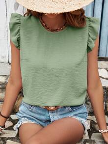 SHEIN Frenchy Blusa de verano para mujer con volantes y tirantes cruzados en la espalda unicolor - verde menta - Ver 4