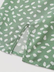 Olithes Vestido de tirantes con busto fruncido con estampado total, atuendo de playa de vacaciones para mujeres - Verde - Ver 4