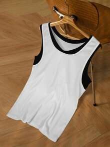Manfinity Camiseta de tirantes casual y versátil de verano para hombres con parches de colores contrastantes - Blanco - Ver 3