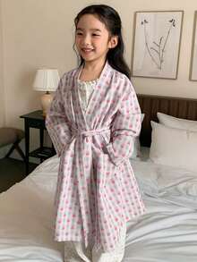 DAZY 少女心形印花腰带口袋长袖睡袍 - 彩色 - 查看 3