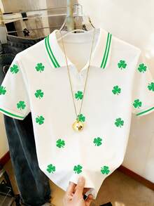 Resyla 女士休闲时尚三叶草印花短袖Polo衫，夏季 - 彩色 - 查看 5
