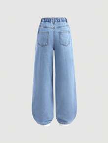 Girlism 少女可爱水豚图案蓝色宽松牛仔裤 - 淺色水洗藍 - 查看 2